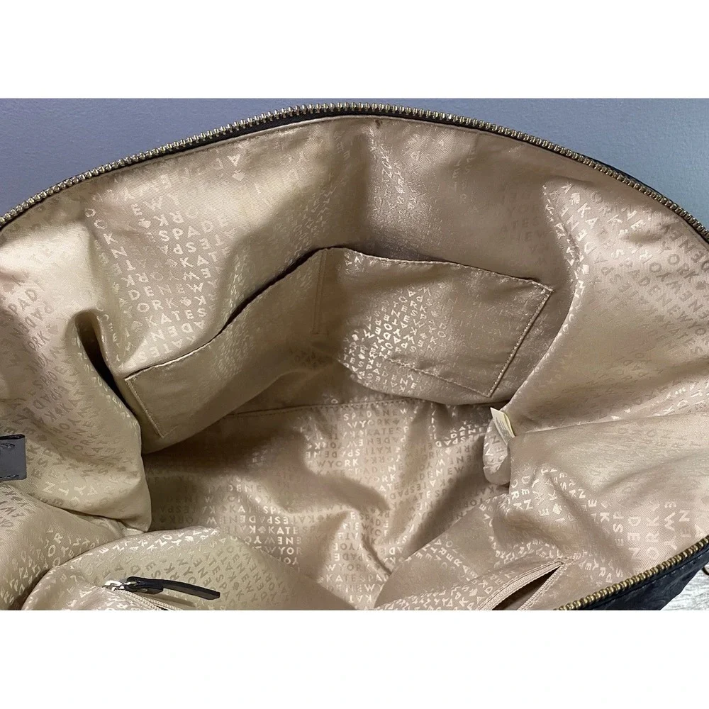 Kate Spade Blaine Windsor Large Gray Ostrich Embossed Leather Satchel Bag‎